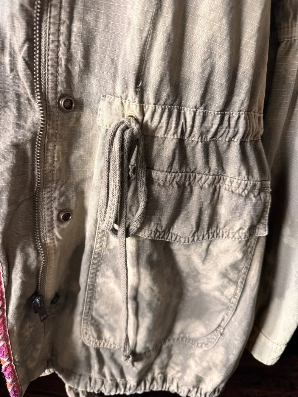 Free People Olive Embroidered Hooded Utility Jacket Festival Boho Size 6 Camo